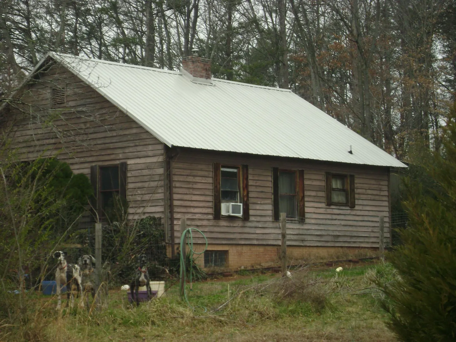 White metal roof on an old wood sided farmhouse, from a Asphalt Shingle Roof Repair job in Centerville
